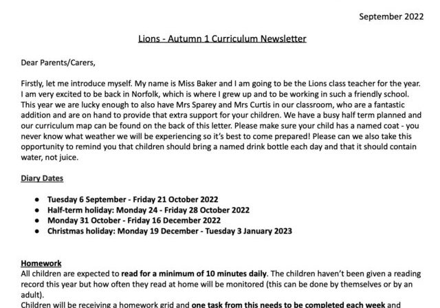 Lions Curriculum Newsletter