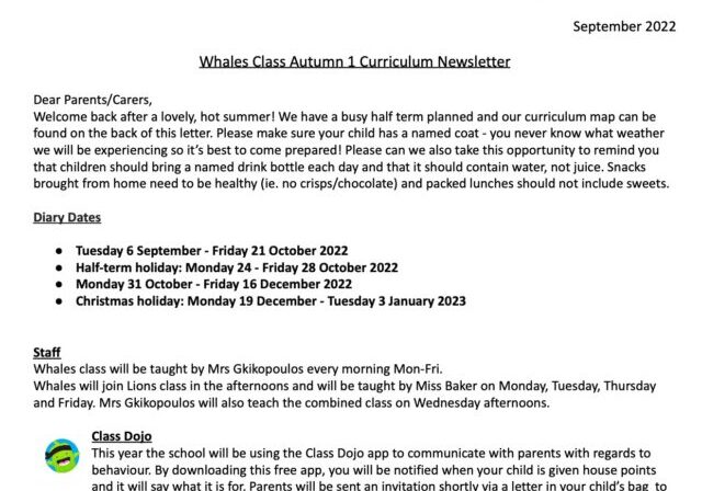 Whales Curriculum Letter
